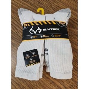 RealTree Men's Cushioned Crew Socks Size 6-12 Cotton Blend 10 Pair White New